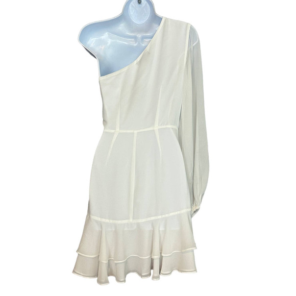 Michael Costello White One Shoulder Mini Dress XS Chiffon Ruched Ruffle $248 NEW - Picture 7 of 10